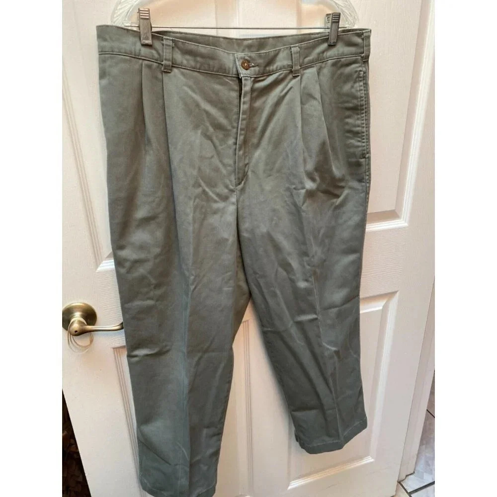 b FARAH KHAKIS casual solid green 100%cotton 38x24